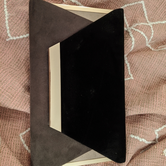 Black, Grey, Tan and Gold Velvet Envelope Clutch - Picture 3 of 6